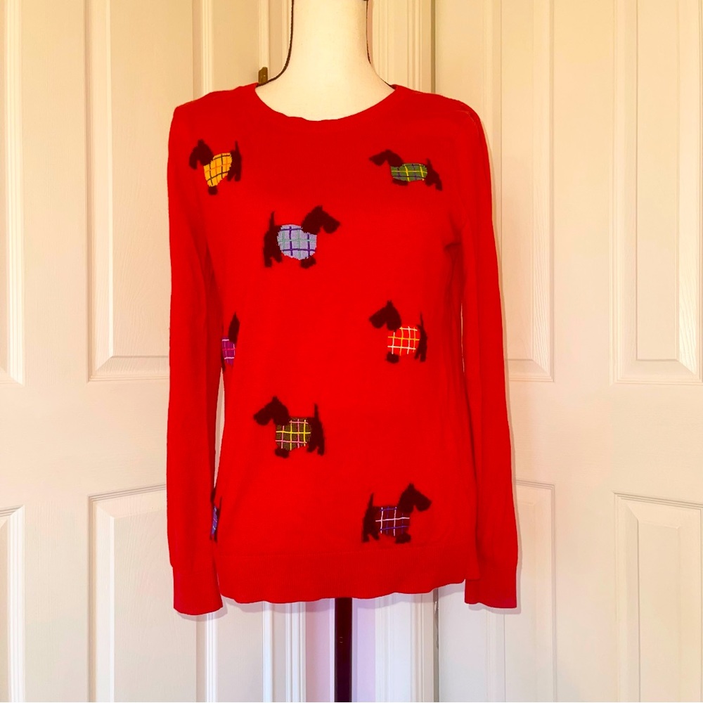 Talbots red Christmas long sleeve sweater w/ dog design, size small